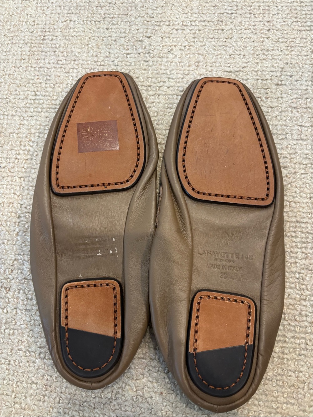 Lafayette 148 New York Taupe Slip-On Suede & Leather Loafers - Picture 4 of 4